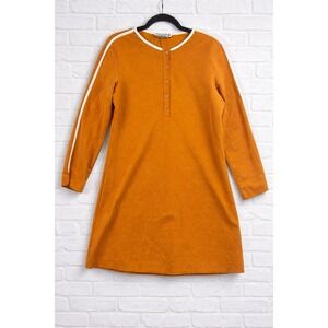 Shukr Womens Mustard Yellow Henley Tunic Dress White Stripe Long Sleeve Size M